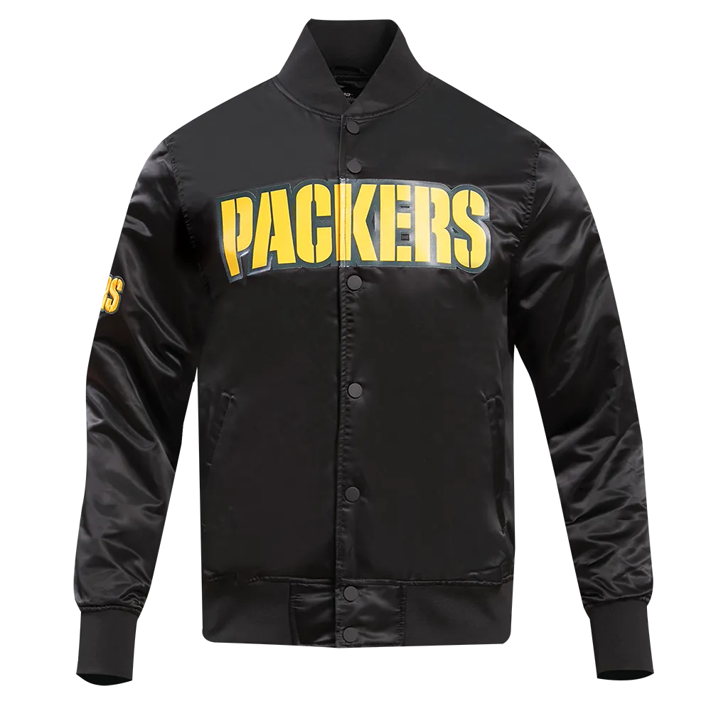 NFL GREEN BAY PACKERS BIG LOGO MEN'S SATIN JACKET (BLACK)