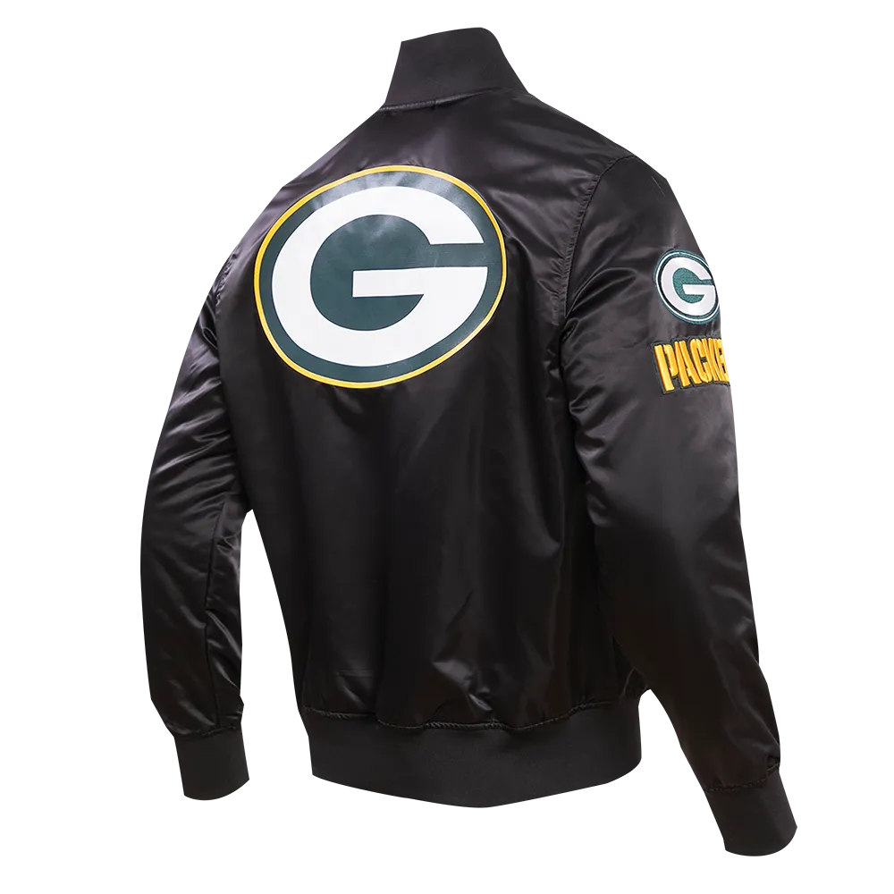 NFL GREEN BAY PACKERS BIG LOGO MEN'S SATIN JACKET (BLACK)