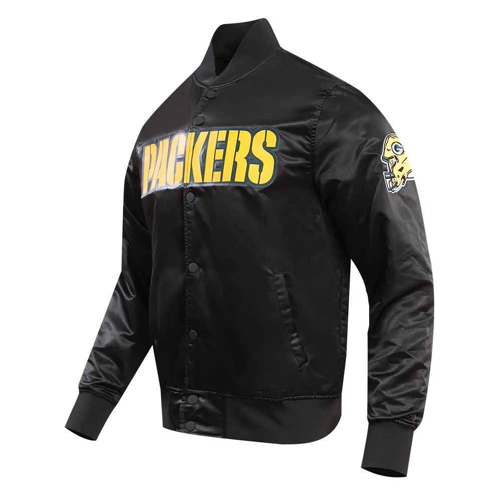 NFL GREEN BAY PACKERS BIG LOGO MEN'S SATIN JACKET (BLACK)