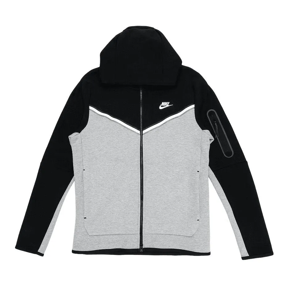 NIKE TECH FLEECE HOODIE x BLACK/DARK GREY HEATHER/WHITE