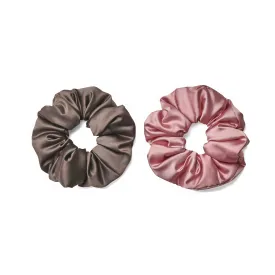 Only Curls Satin Pillow Scrunchies - Slate Grey and Dusty Pink Twin Pack