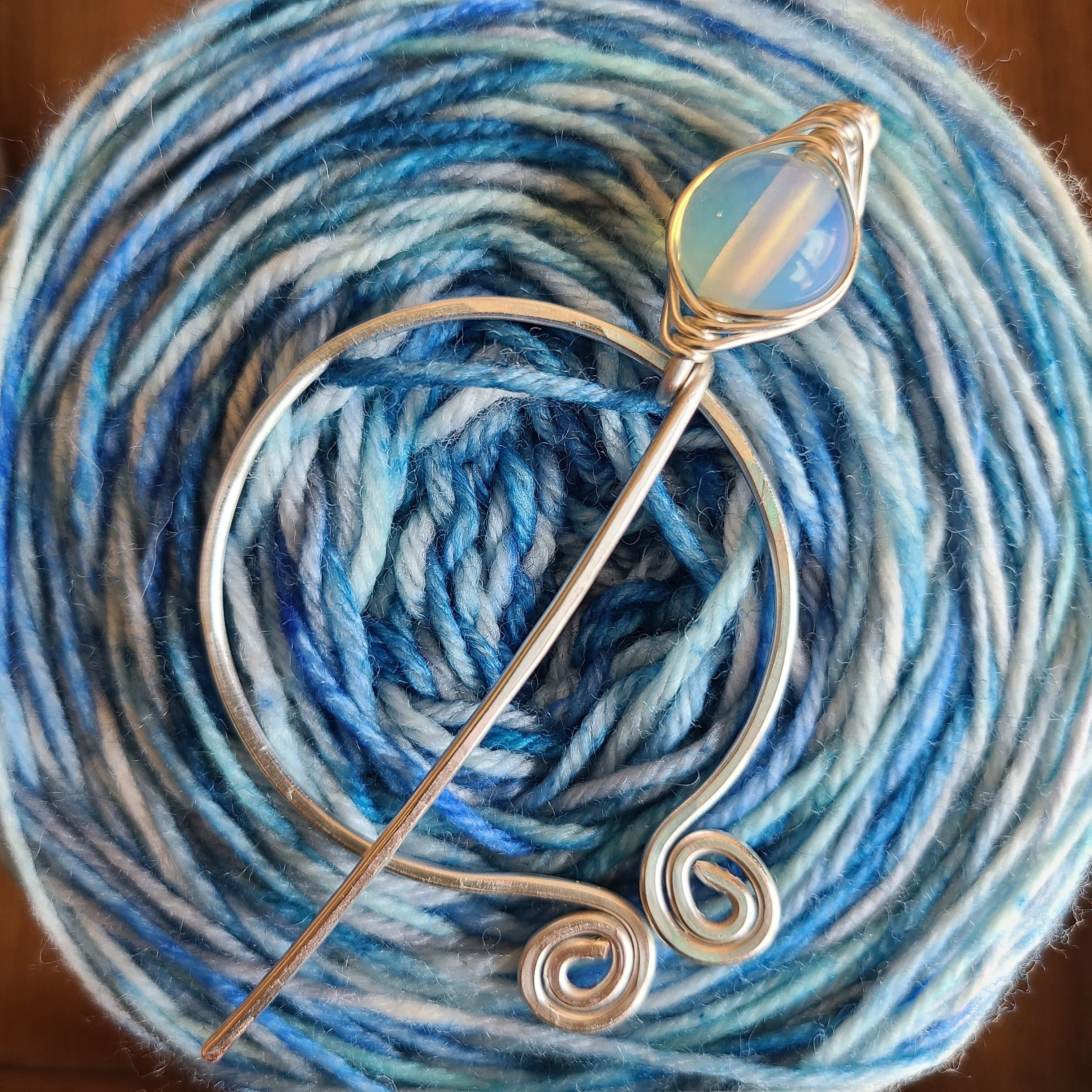 Opalite Penannular Shawl Pin in Silver