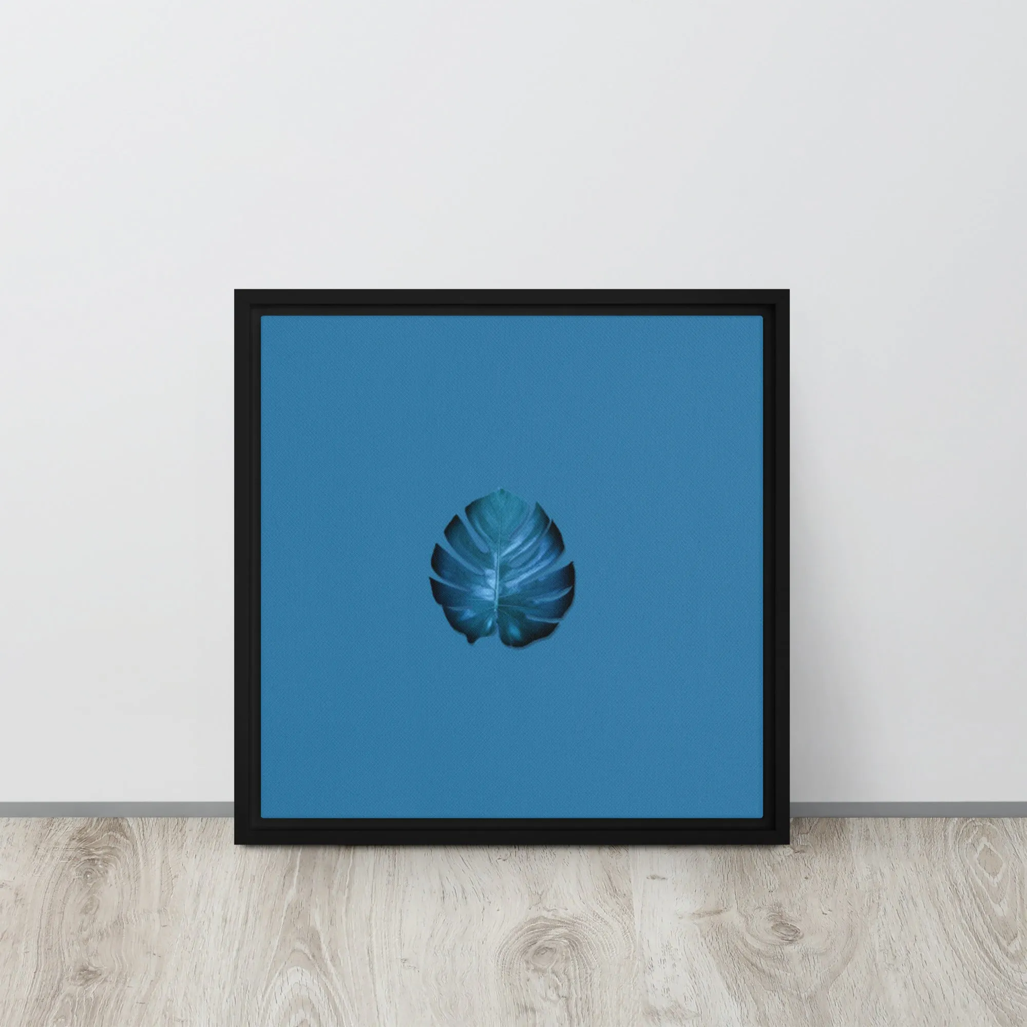 Palm Leaf Blue 2 Framed Canvas Print