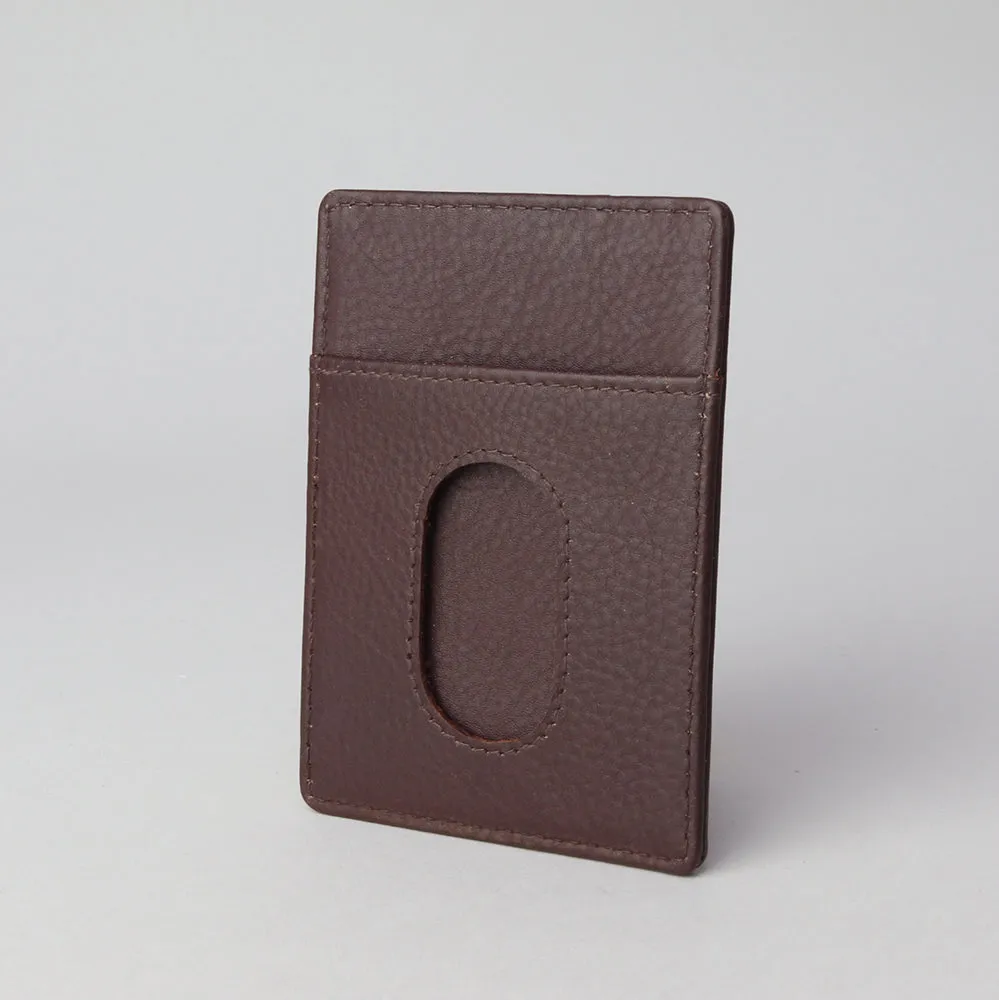 Pebble Grain Leather Card Holder Brown