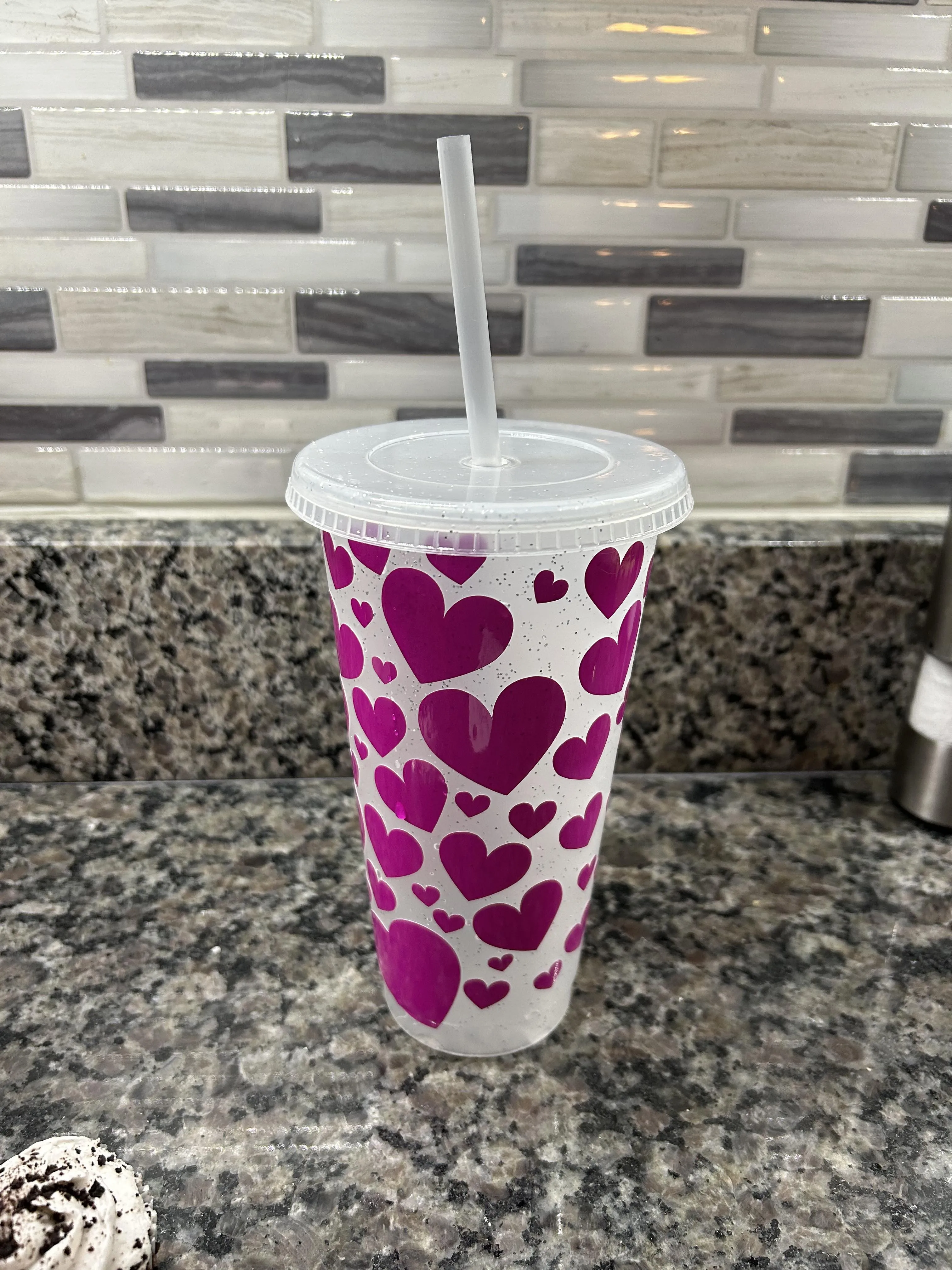 Personalized 24 oz Color Changing Plastic Cup Lid and Straw - Valentines Day Gift for Her