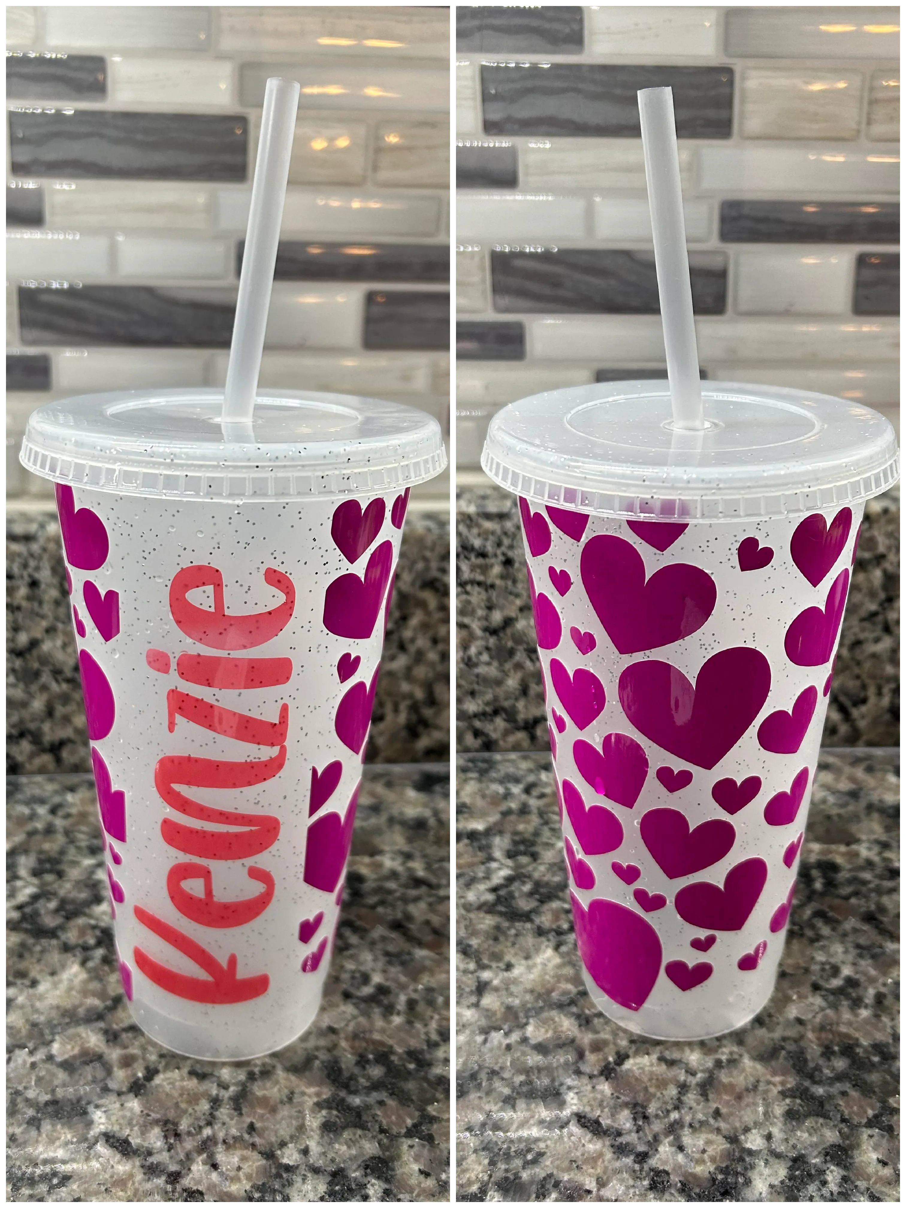 Personalized 24 oz Color Changing Plastic Cup Lid and Straw - Valentines Day Gift for Her