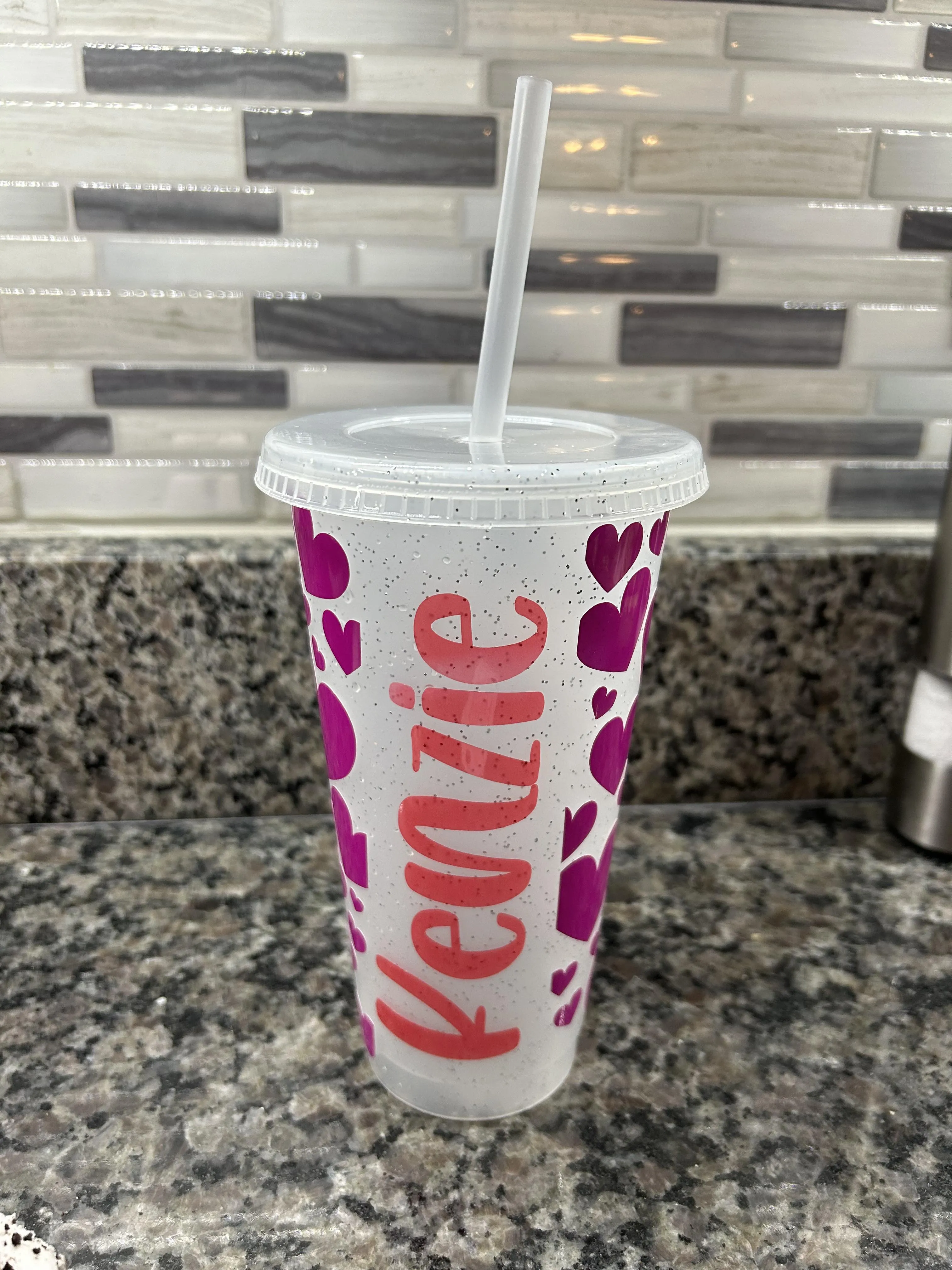 Personalized 24 oz Color Changing Plastic Cup Lid and Straw - Valentines Day Gift for Her