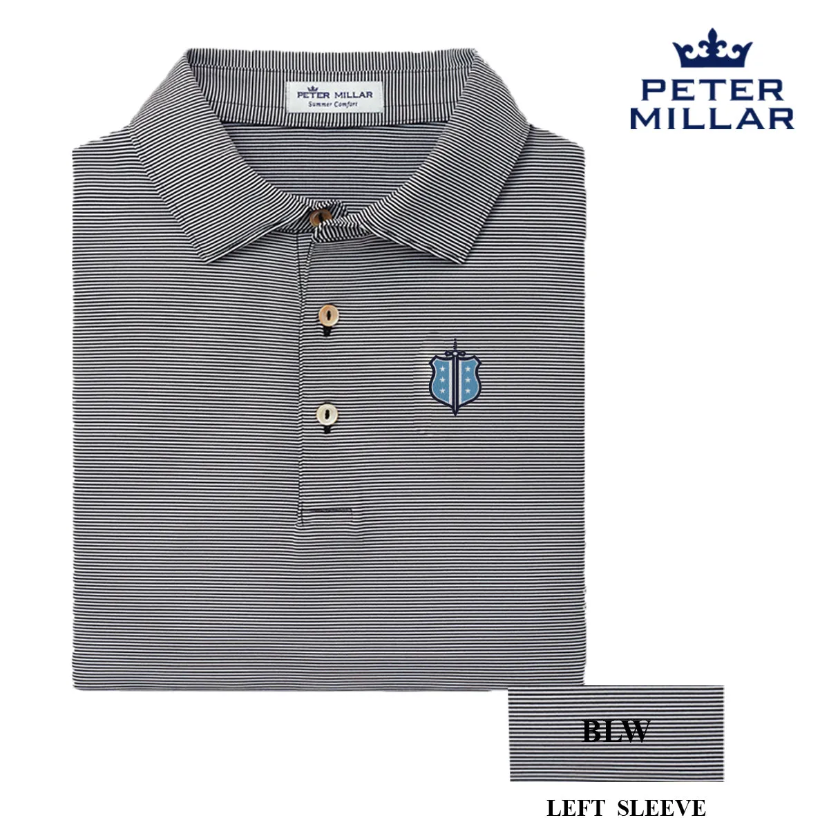 Phi Delt Personalized Peter Millar Jubilee Stripe Stretch Jersey Polo with Crest