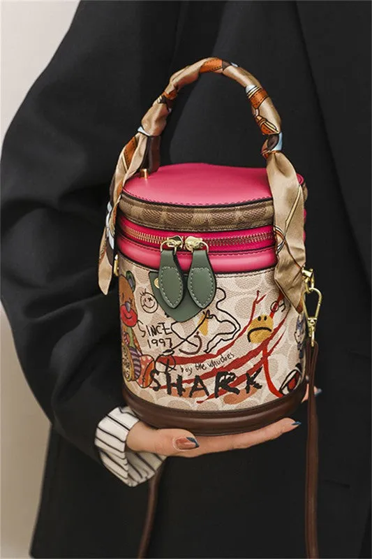 Pink PU Printed Bucket Bags