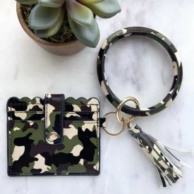 Pretty Simple Camo Cardholder with Keyring Bangle Bracelet and Tassle