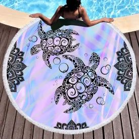 Rainbow Turtle Twist Round Beach Towel