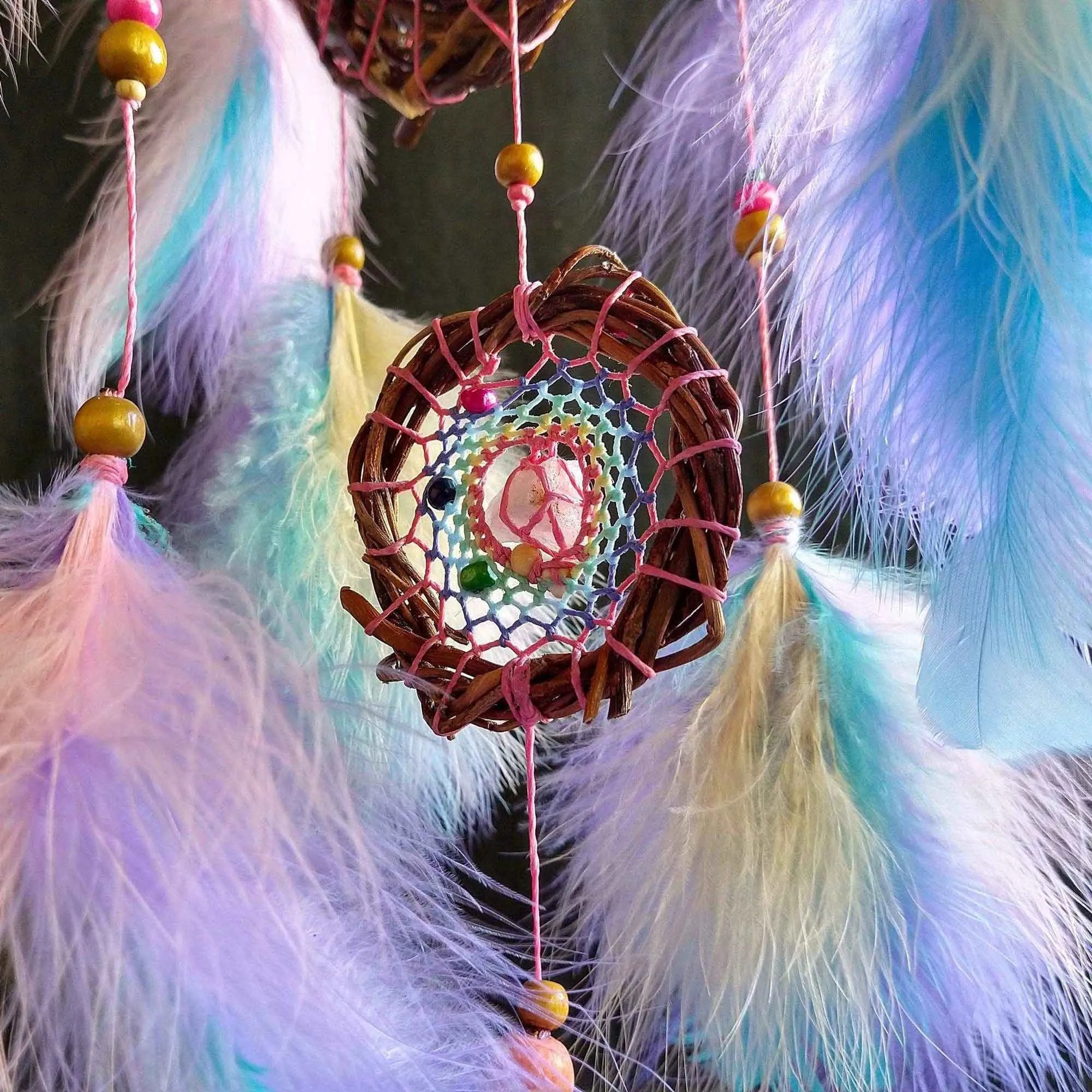 Real crystals hanging decor Dream catcher energy healing Insomnia relief Relaxing wall decor Cleansing and protection Stress gifts Manifest