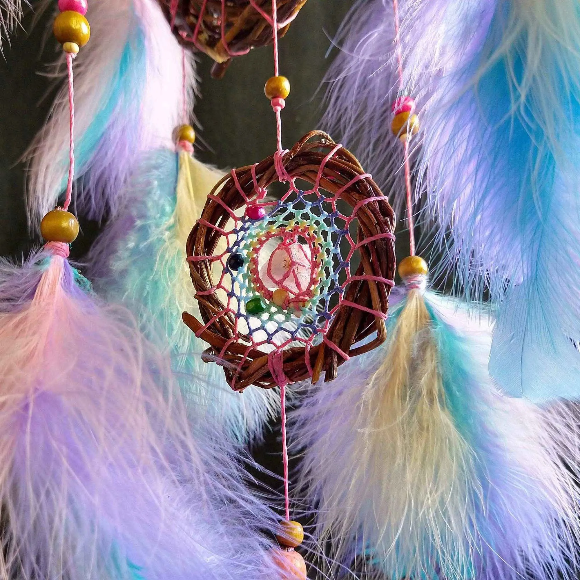 Real crystals hanging decor Dream catcher energy healing Insomnia relief Relaxing wall decor Cleansing and protection Stress gifts Manifest