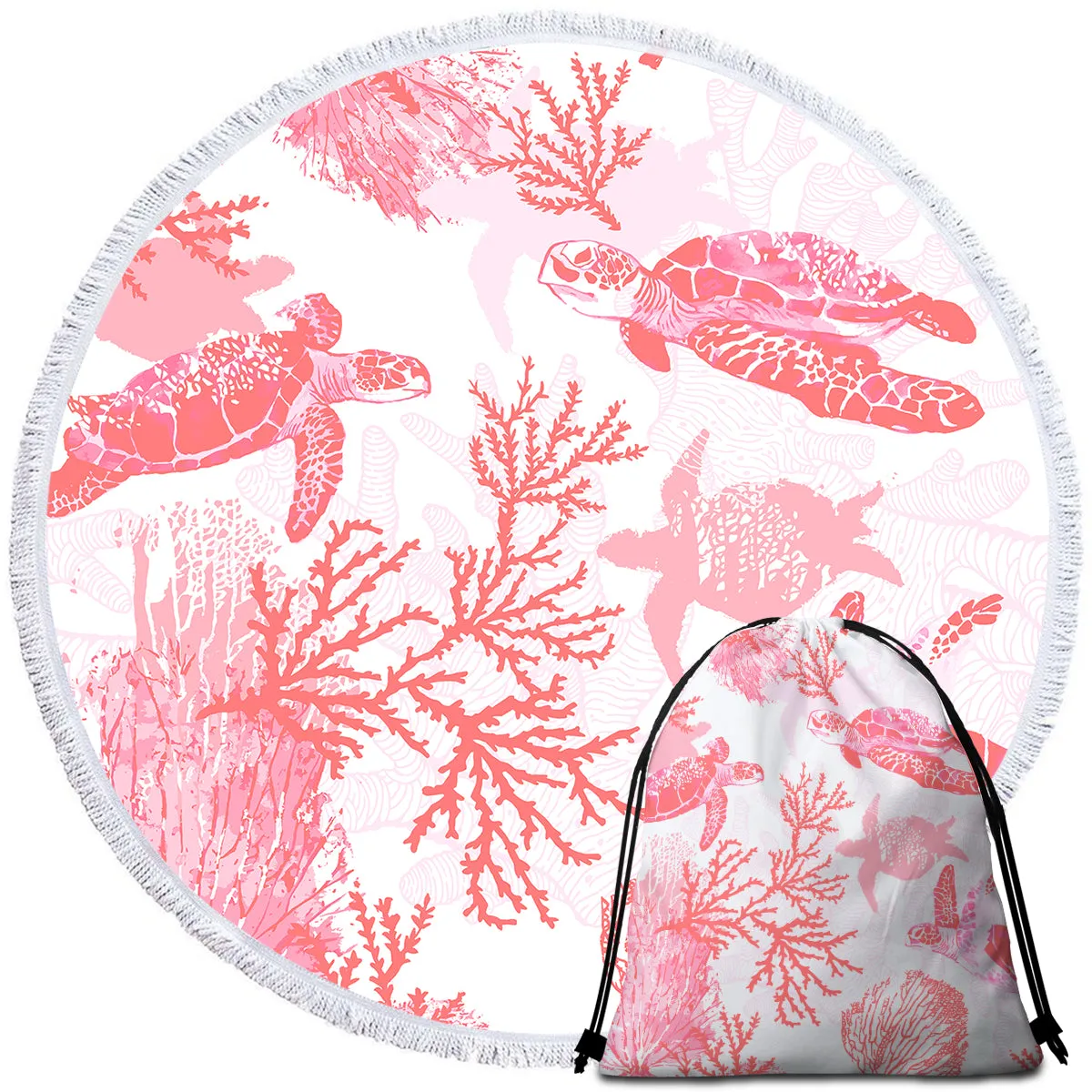 Red Coral Wonders Round Beach Towel