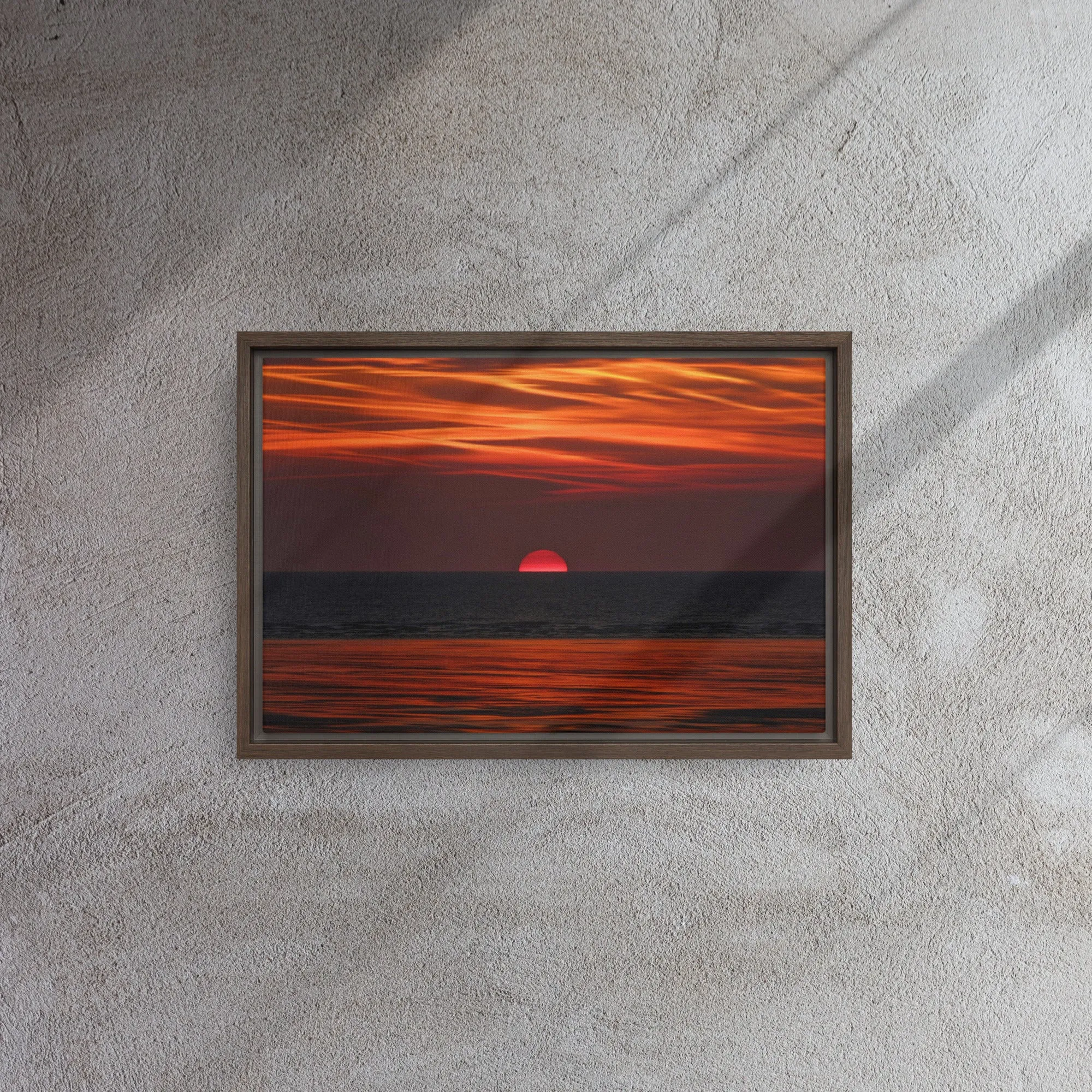 Red Ocean Sunset Framed Canvas Print