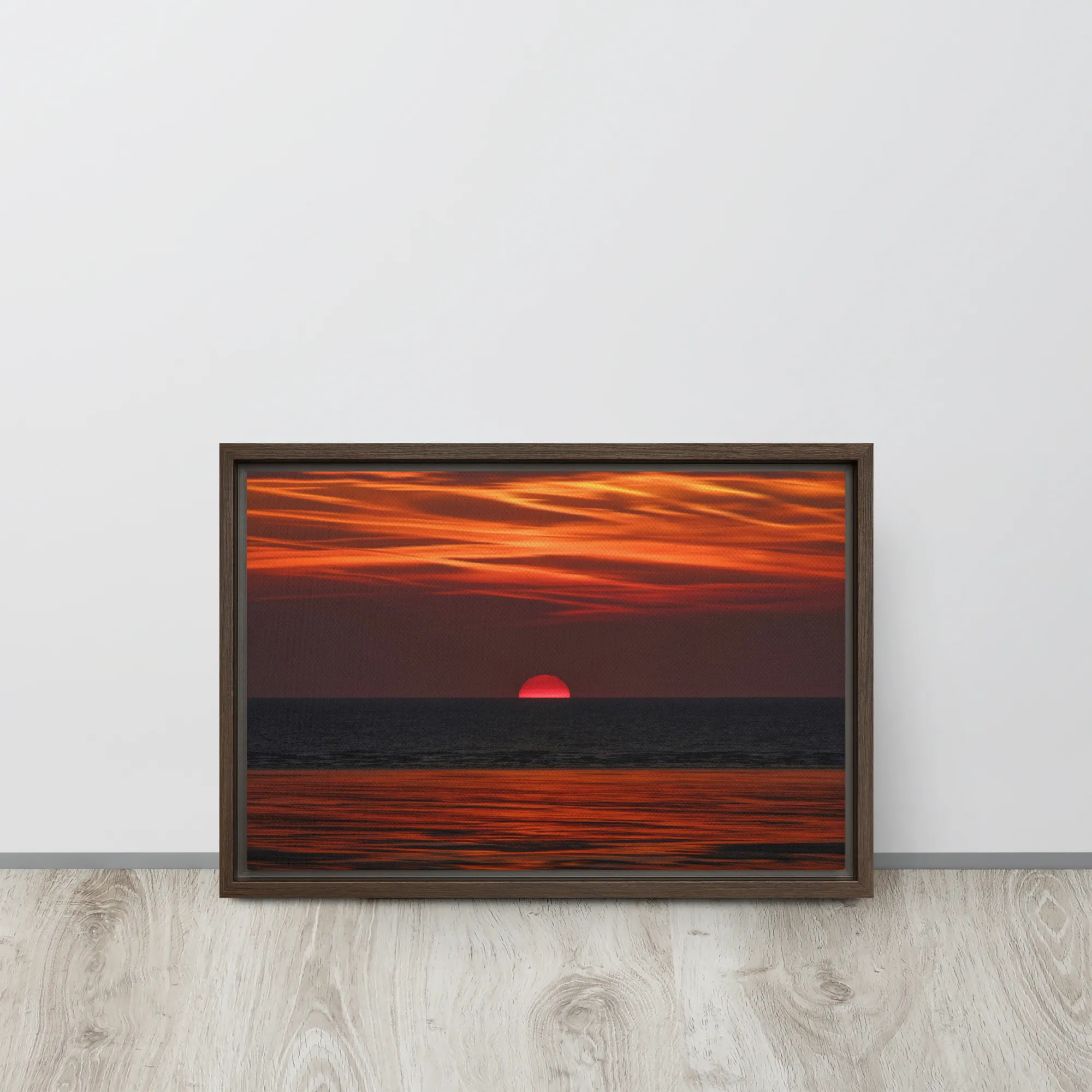 Red Ocean Sunset Framed Canvas Print