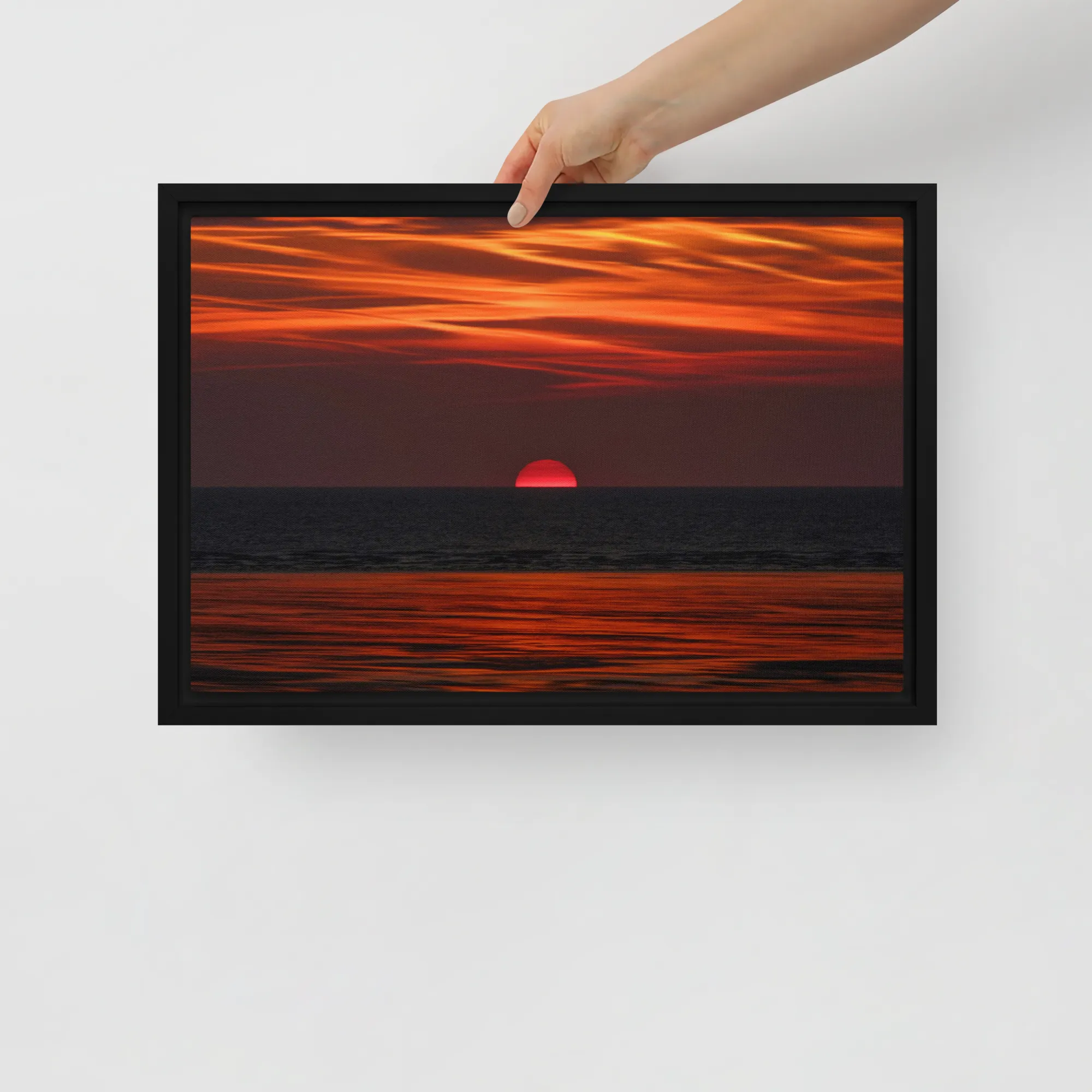 Red Ocean Sunset Framed Canvas Print