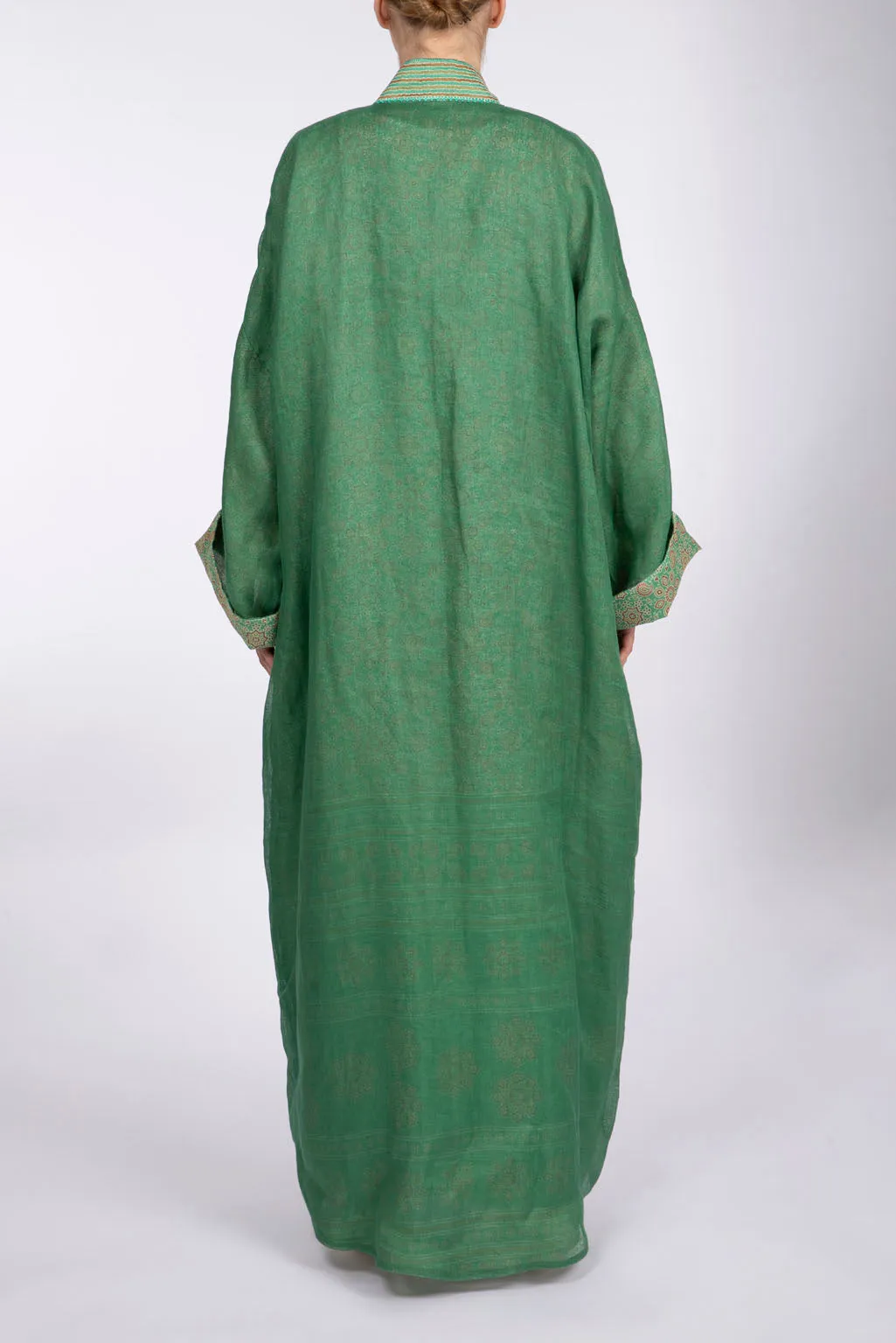 RMDSB2303 Green Mesh and Printed Georgette Kimono