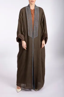 RMDSB2304 Brown Mesh and Printed Georgette Kimono