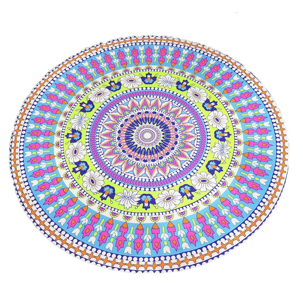 Round Mandala Outdoor Mat 142cm/4'8" for Beach, Travel or Camping