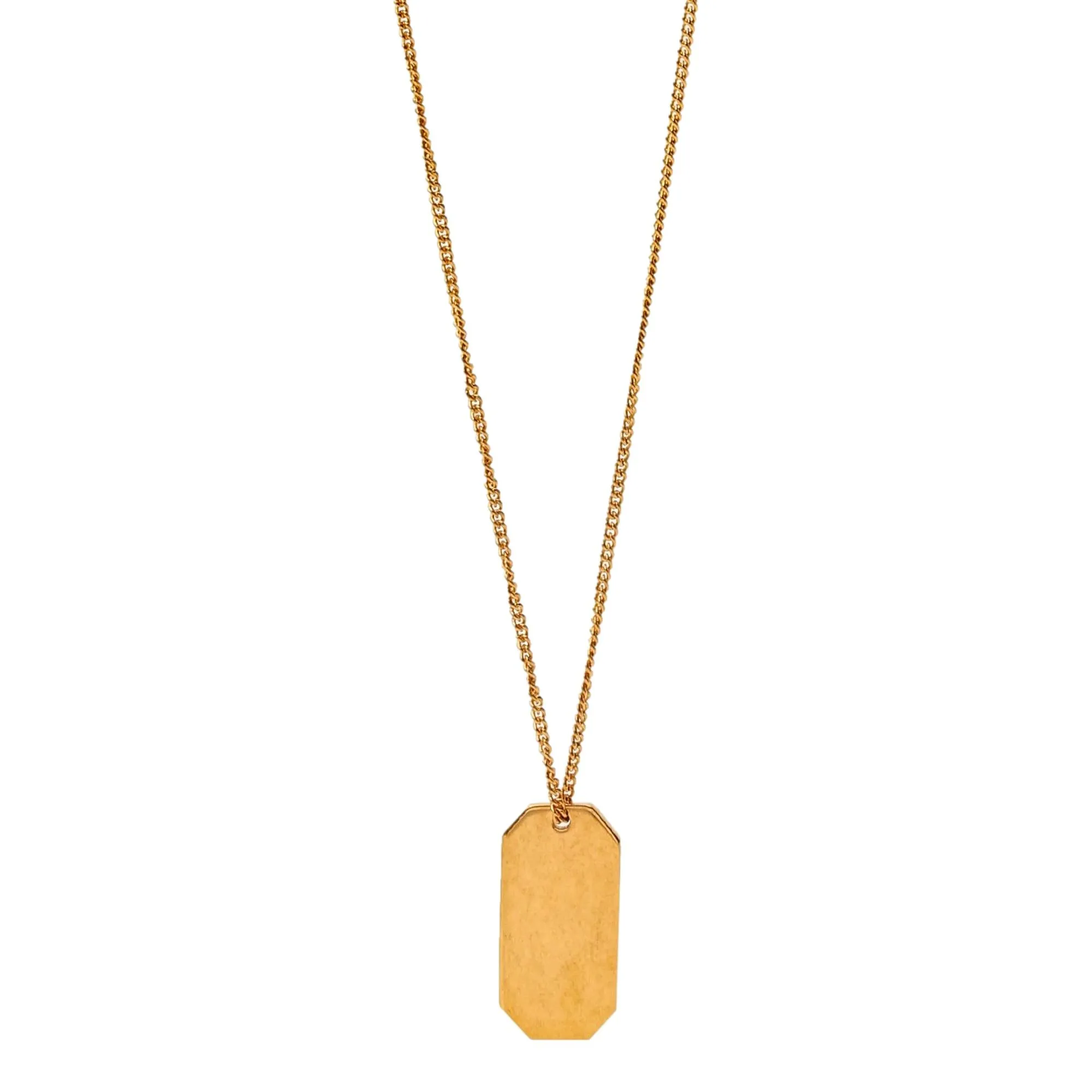 Saint Laurent Military Tag Pendant Necklace Brass Gold