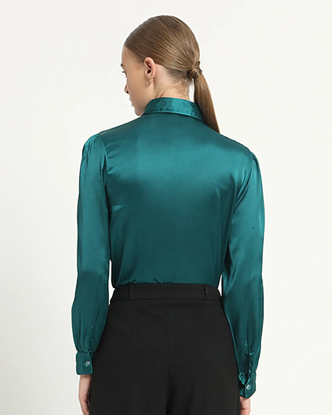 Satin Tie Collar Deep Teal Shirt