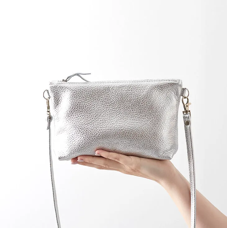 Silver Leather Crossbody Bag