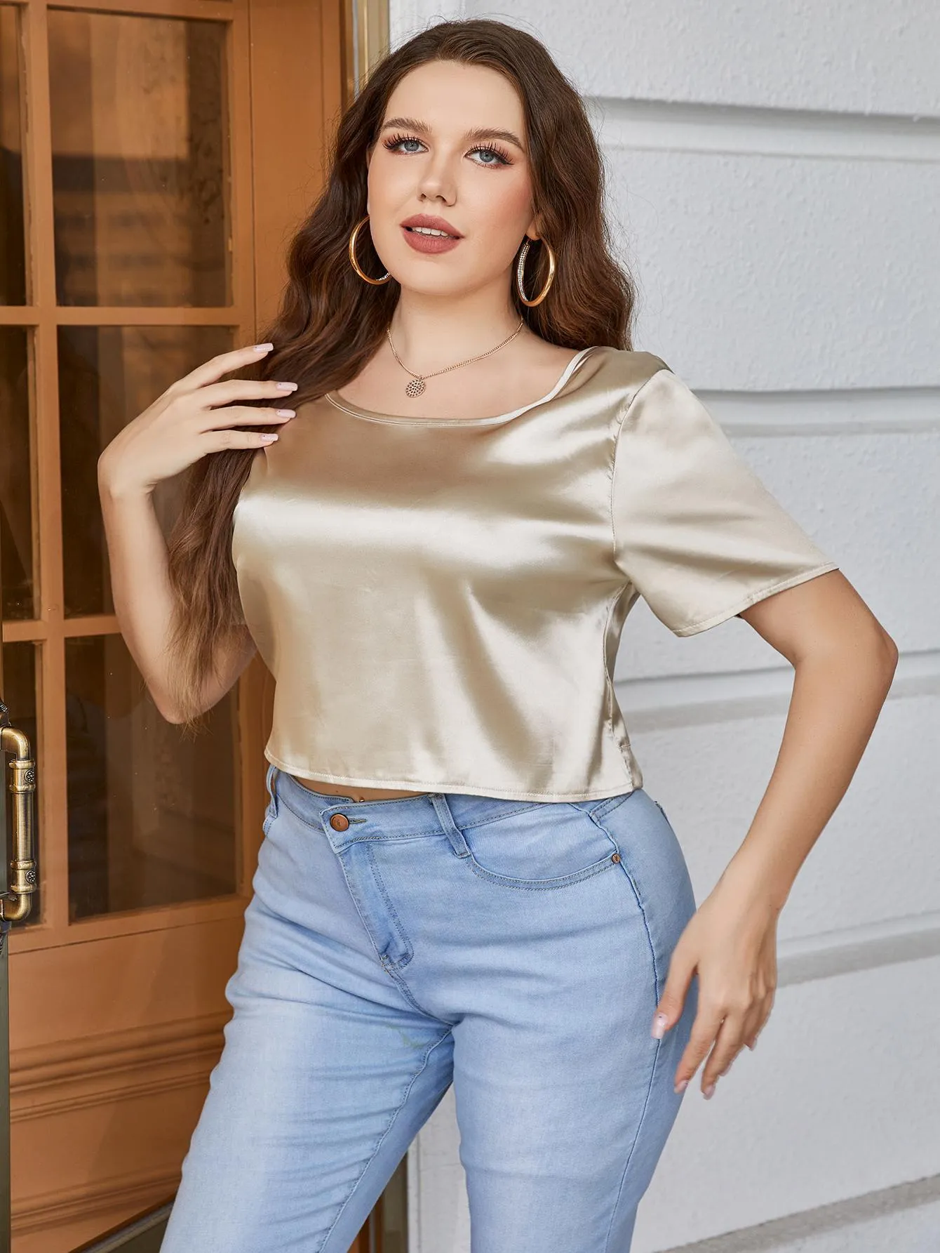 So Into You Plus Size Short Sleeve Tie Back Blouse