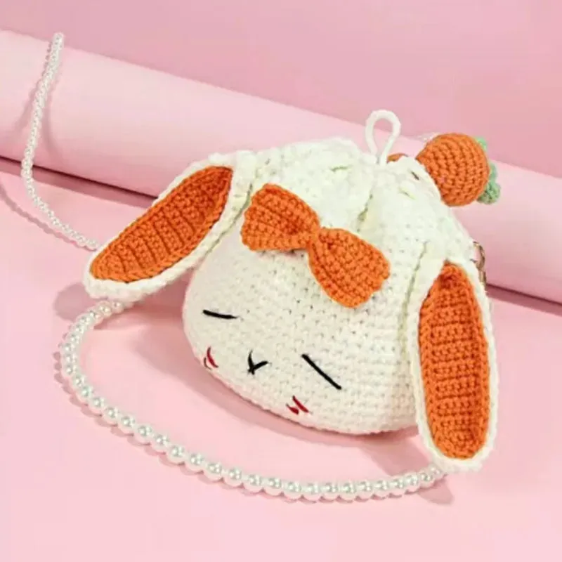 Sohiwoo Hand woven cute sleepy rabbit bag bucket bag messenger bag mobile phone bag tissue bag key bag cartoon bag