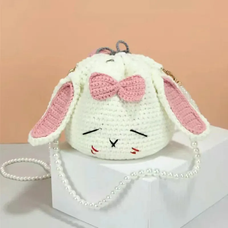 Sohiwoo Hand woven cute sleepy rabbit bag bucket bag messenger bag mobile phone bag tissue bag key bag cartoon bag