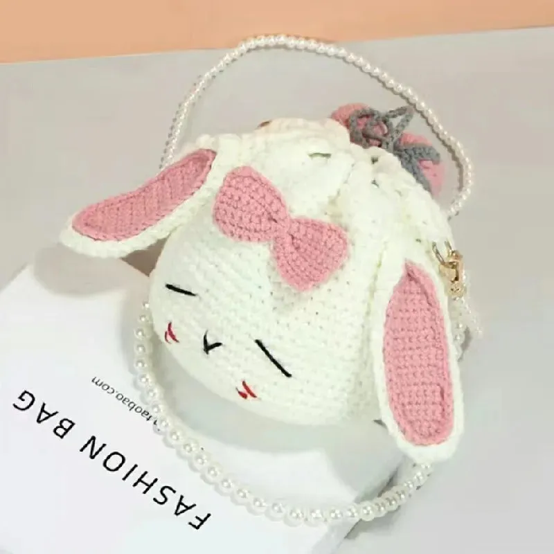 Sohiwoo Hand woven cute sleepy rabbit bag bucket bag messenger bag mobile phone bag tissue bag key bag cartoon bag