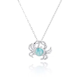 Sterling Silver Crab Pendant Necklace with Larimar