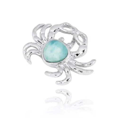 Sterling Silver Crab Pendant Necklace with Larimar