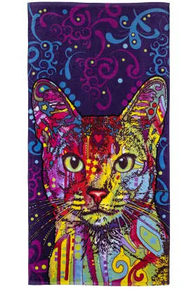 Super Soft Plush Cotton Beach Bath Pool Towel by Dean Russo (Confident Cat