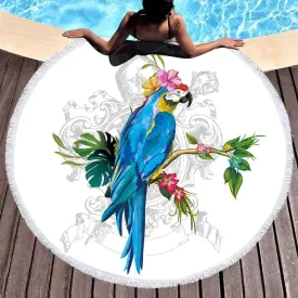 The Blue Macaw Round  Towel