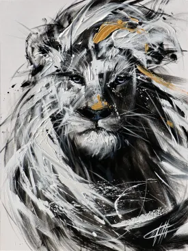 The wildebeest, the lion beautiful lion painting by the artist confetti animal painter with passion