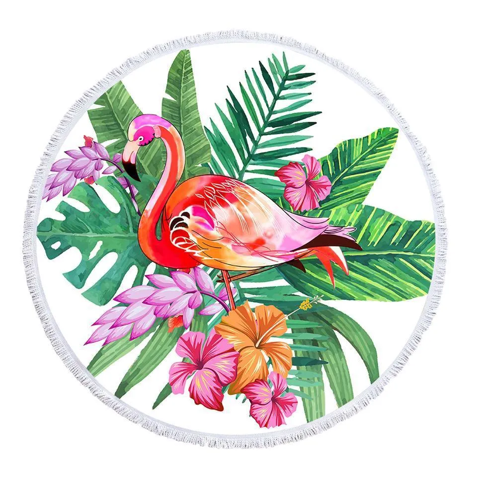 Tropical Flamingo Round Beach Towel