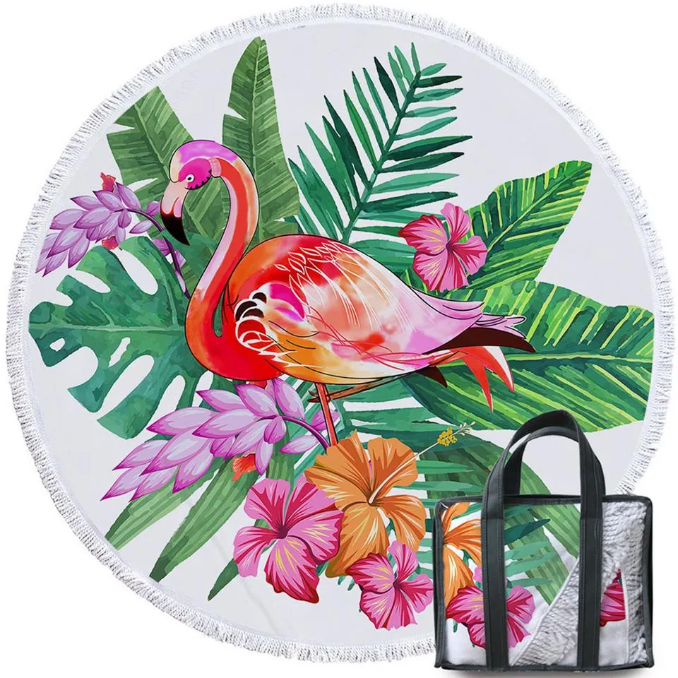 Tropical Flamingo Round Beach Towel