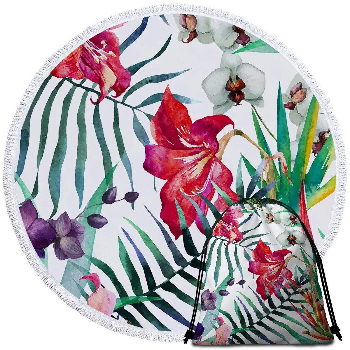 Tropical Floral Round Beach Towel