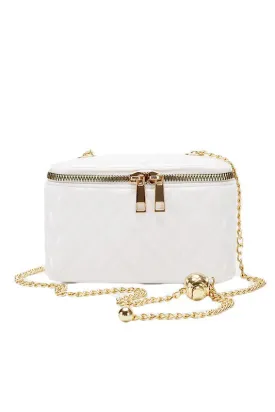 White Diamond Pattern Leather Bucket Bag