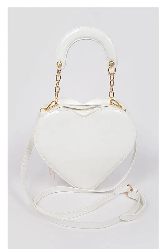 White Enamal Heart Shape Crossbody Bag