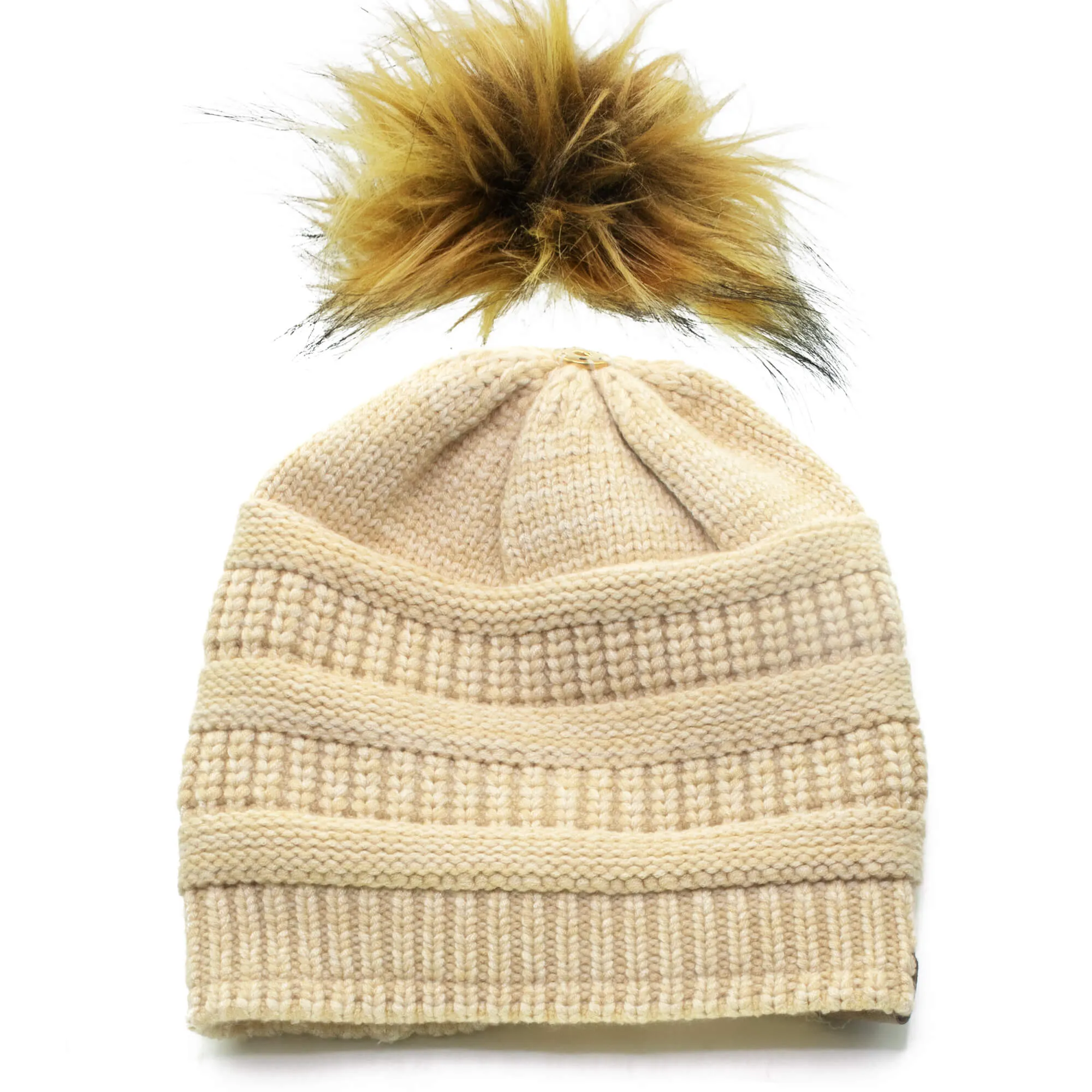 Winter Hat | Satin Lined | Detachable Pom Pom | Beige